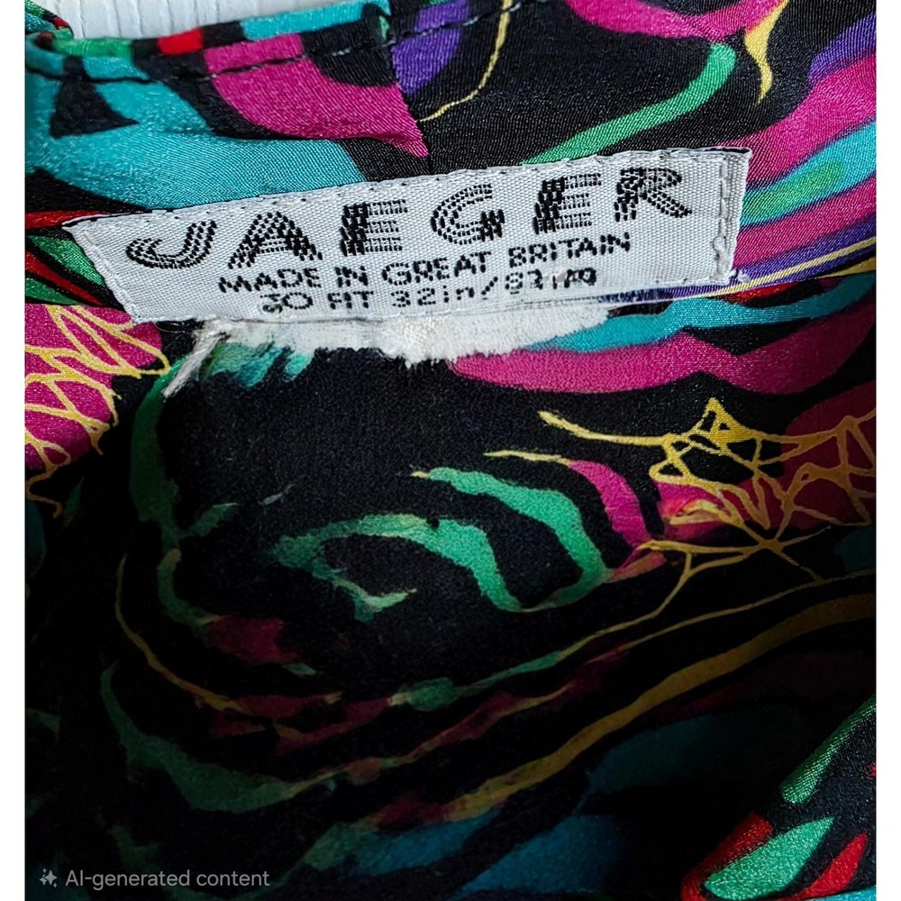 Jaeger 32 Vintage 80's Great Britain Psychedelic Paisley Heart Blouse Multicolor - Picture 6 of 8